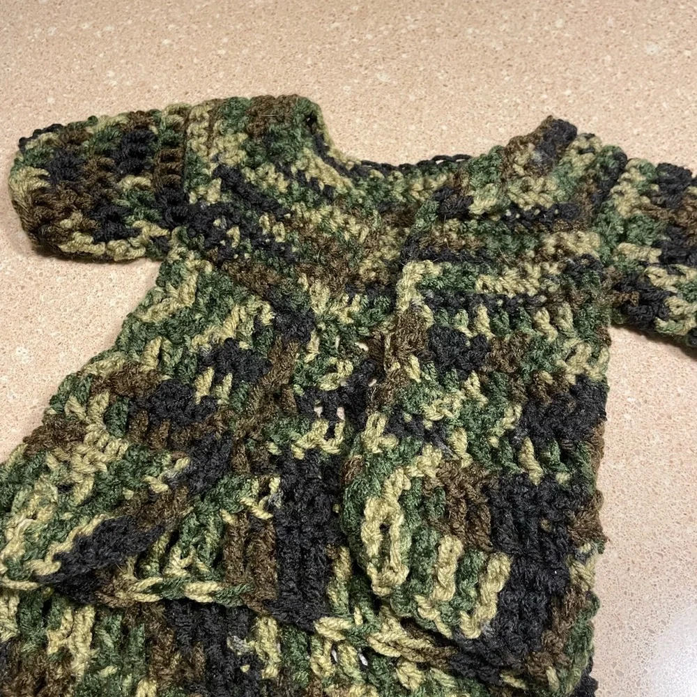 Handmade Camouflage Hand Knit /Crocheted Infant Set- Cardigan and Pants